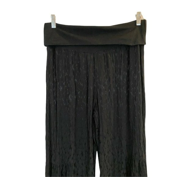 Soft Surroundings Size M Black Jacquard Wide Flare Leg Folded Elastic Waist - Picture 3 of 9